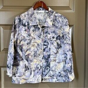 Chico’s Linen Abstract Jacket 3/4 Sleeve Size 2
